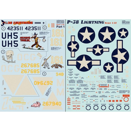 Decals for 1/32 Lockheed P-38 Lightning Part.1