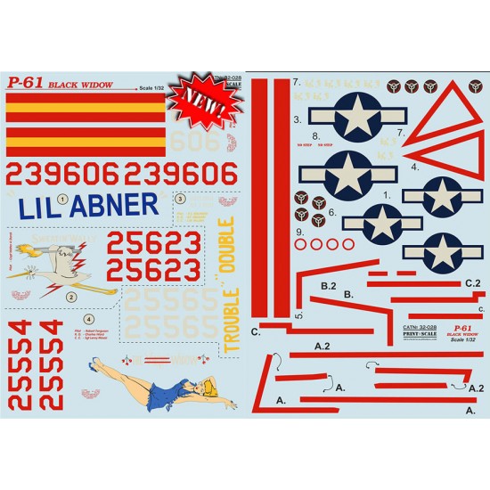 Decals for 1/32 Northrop P-62 Black Widow