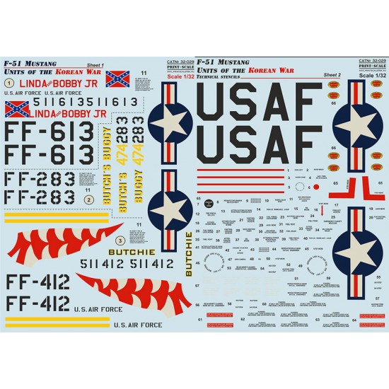 Decals for 1/32 Korean War North American F-51 Mustang