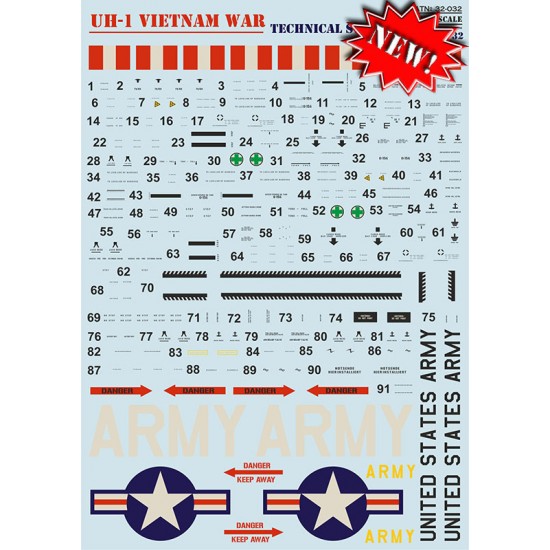 Decals for 1/32 Bell UH-1 Iroquois Air Ambulance in Vietnam War Technical Stencils