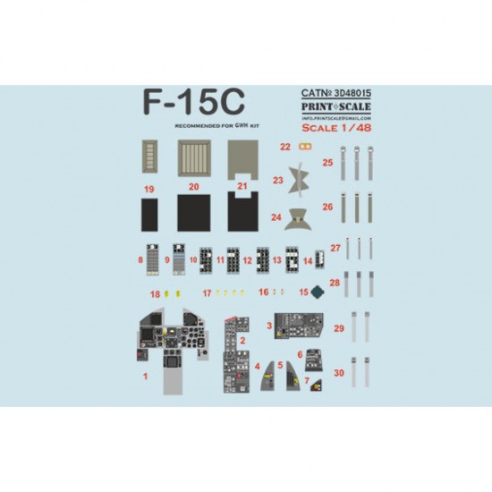 1/48 F-15C Eagle Instrumental Panel and Cockpit 3D Decal for G.W.H kit