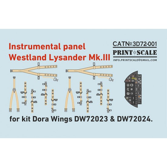 3D Decals for 1/72 Instrumental Panel Westland Lysander Mk.III 