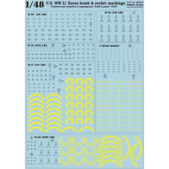 1/48 WWII / Korean War US Bomb & Rocket Markings