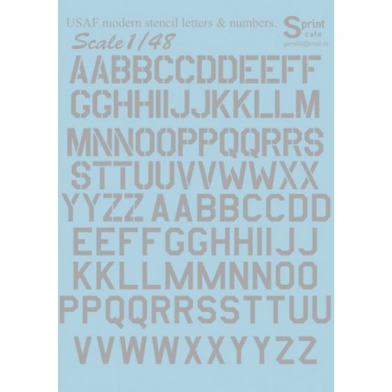 1/48 USAF Modern Stencil Letters and Numbers - Grey (1.5 leaf Decals)