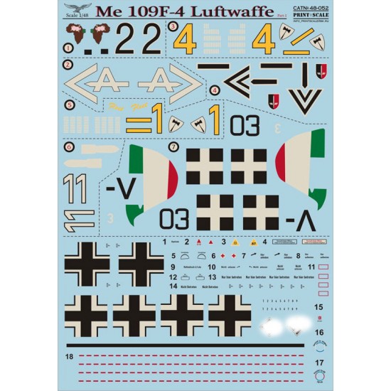1/48 Messerschmitt Bf 109F-4 Luftwaffe Part 1 Decals