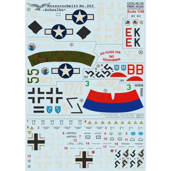 1/48 Wet Decals - Messerschmitt Me 262 "Schwalbe"