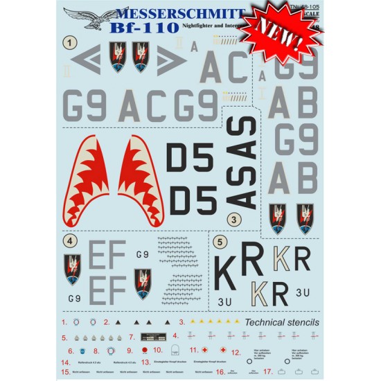 1/48 Wet Decals - Messerschmitt Bf 110 Part 1