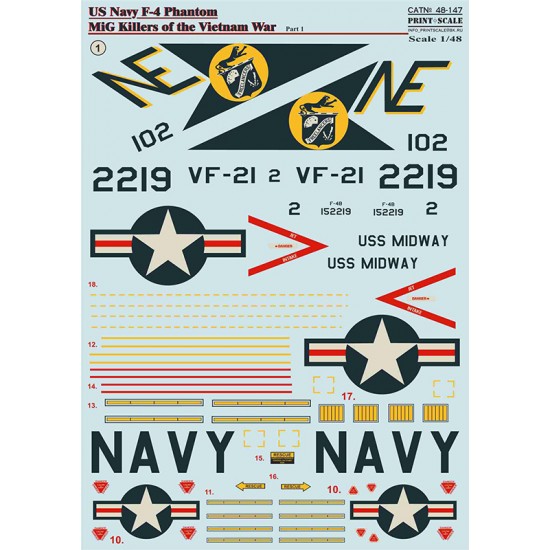Decals for 1/48 F-4 Phantom MIG Killers Vietnam War Part.1