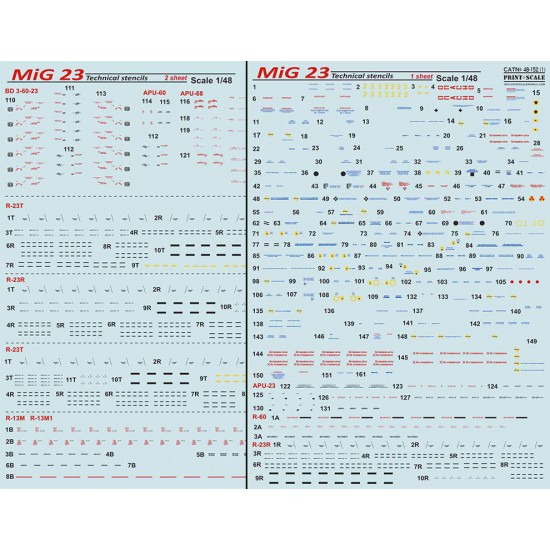 Decals for 1/48 Mikoyan-Gurevich MiG-23 Technical Stencils (2 sheets)