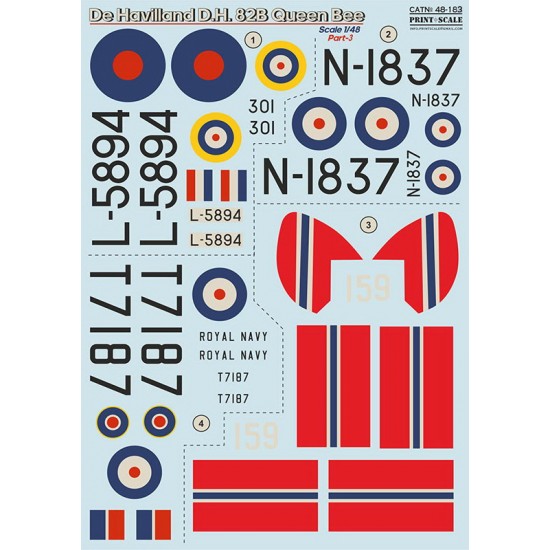 Decals for 1/48 De Haviland D.H.82b Queen Bee