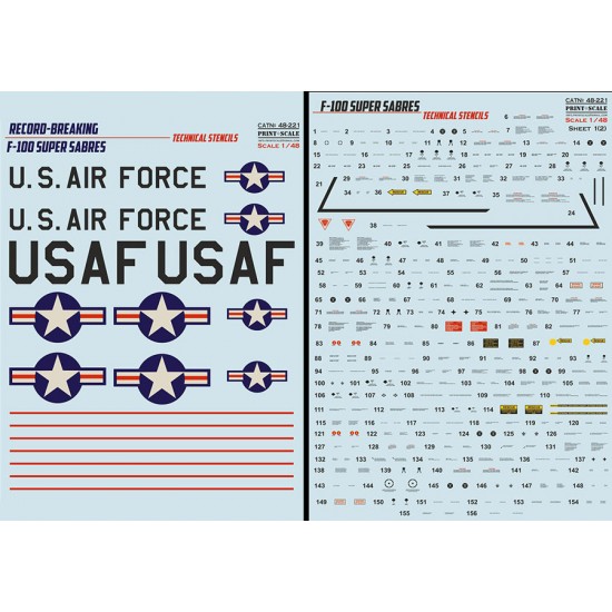 Decals for 1/48 F-100 Super Sabre Technical Stencils