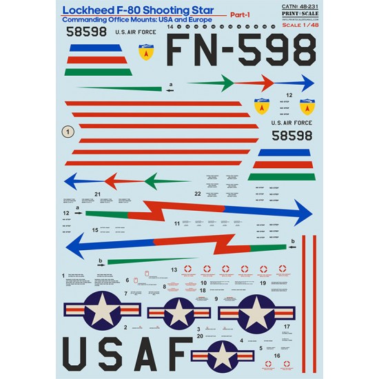 Decals for 1/48 Lockheed F-80 Shooting Star Part 1