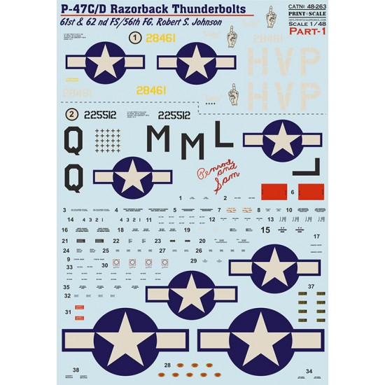 Decal for 1/48 P-47 C/D Razorback Robert S. Jonson Part 1