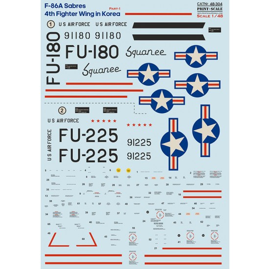 1/48 F-86A Sabres 4th Fighter Wing in Korea Water-slide Decal Part 1