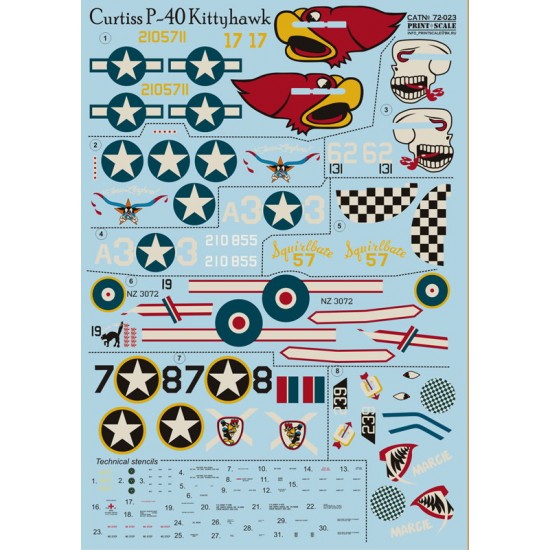 1/72 Curtiss P-40 Kittyhawk Decals Vol.2
