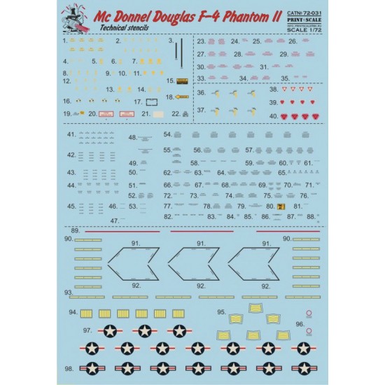 1/72 McDonnell Douglas F-4 Phantom Technical Stencils Decals
