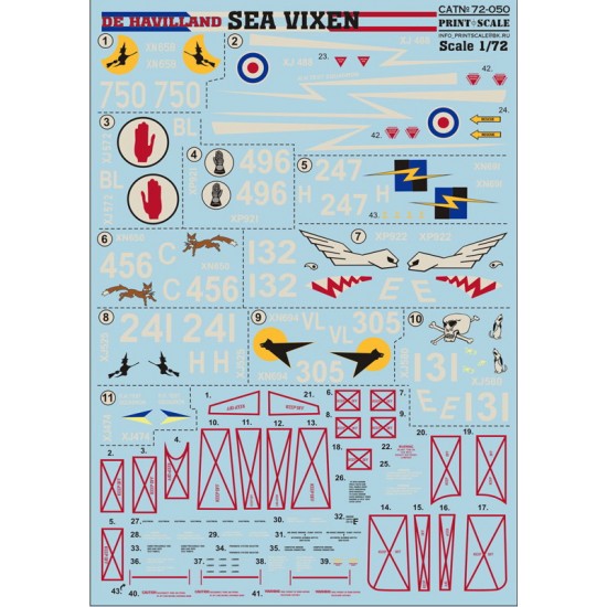 1/72 de Havilland Sea Vixen (complete set, 2 leaf) Decals