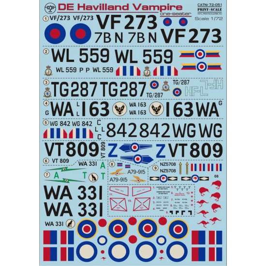 1/72 de Havilland Vampire One Seater Decals