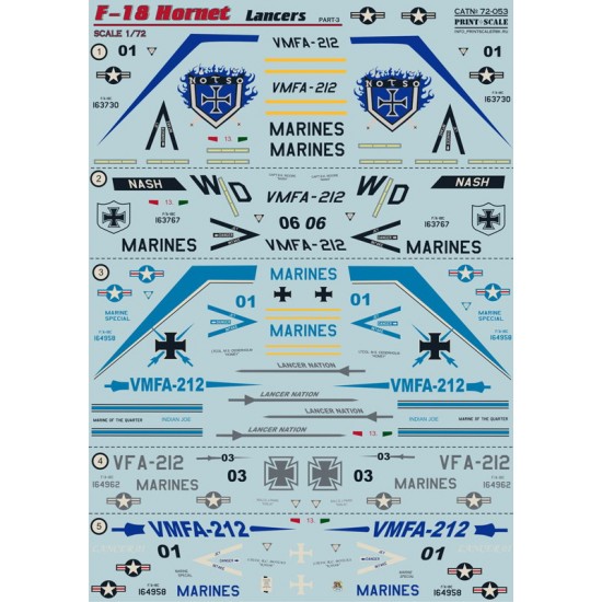 1/72 McDonnell Douglas F-18 Hornet Part 3 Lancers (complete set, 1.5 leaf) Decals