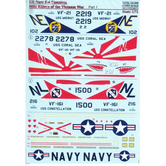 1/72 US Navy F-4 Phantom Mig Killers (Part 1) Decals