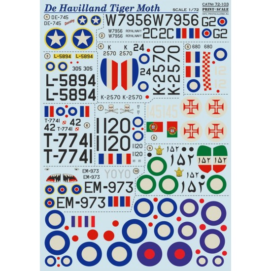 1/72 de Havilland Tiger Moth Decals