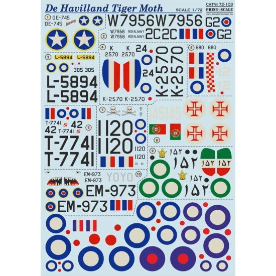 1/72 de Havilland Tiger Moth Decals