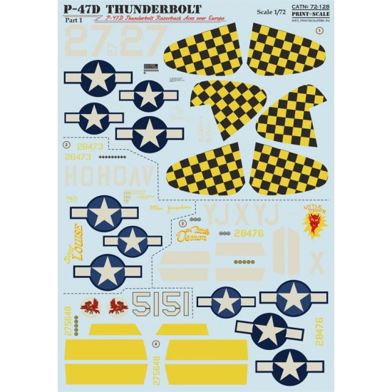 1/72 P-47D Thunderbolt Razorback Aces over Europe Decals
