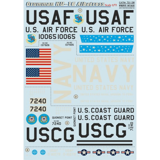 1/72 Wet Decals - Grumman HU-16 Albatross The Complete Set 2 Leaf (2 sheets)