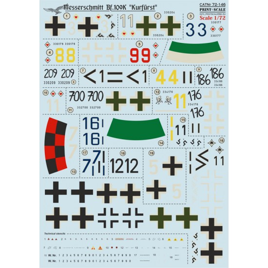 1/72 Wet Decals - Messerschmitt Bf.109K "Kurfurst" (1 sheet)