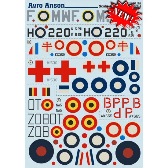 1/72 Wet Decals - Avro Anson (1 sheet)