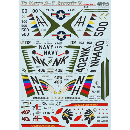 1/72 Wet Decals - US Navy Vought A-7 Corsair II Part 1