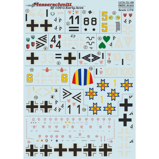 1/72 Wet Decals - Messerschmitt Bf 109G Early Aces