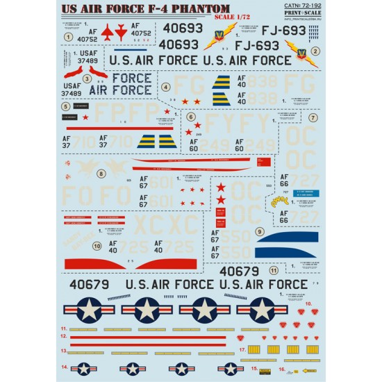 1/72 Wet Decals - US Air Force McDonnell Douglas F-4 Phantom II
