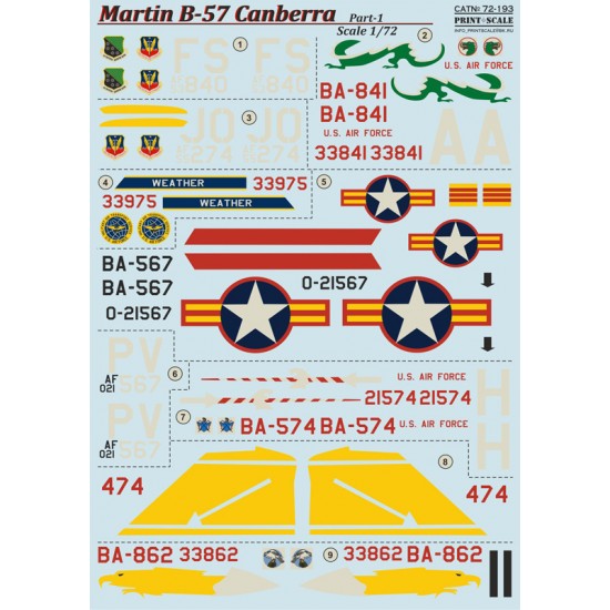 1/72 Wet Decals - Martin B-57 Canberra Part 1