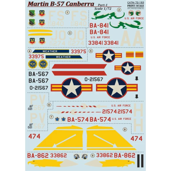 1/72 Wet Decals - Martin B-57 Canberra Part 1