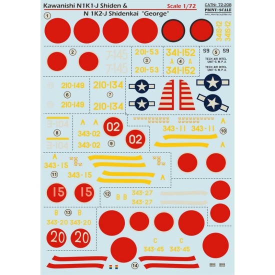 1/72 Wet Decals - Kawanishi N1K1-J Shiden / Kawanishi N1K2-J Shidenkai "George"