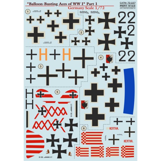 1/72 Wet Decals - Balloon-Busting Aces of WWI Part 1: Germany