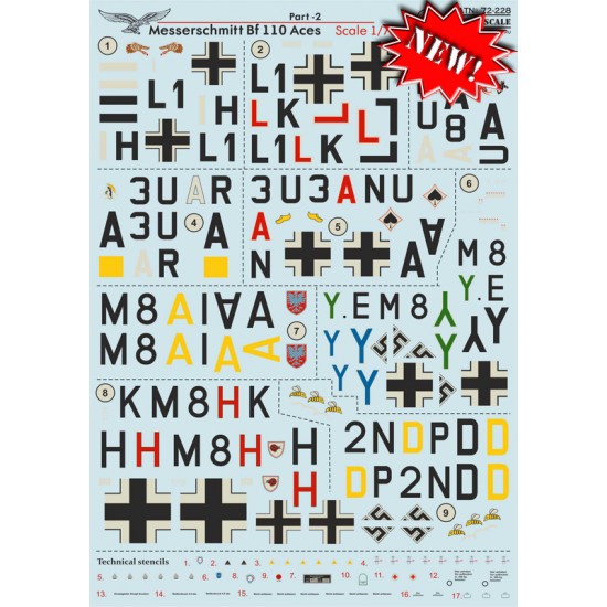 1/72 Wet Decals - Messerschmitt Bf 110 Aces Part 2