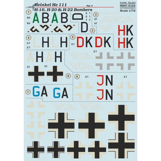 1/72 Wet Decals - Heinkel He 111 H-16 / H-20 / H-22 Bombers 
