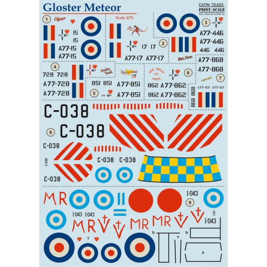 1/72 Wet Decals - Gloster Meteor