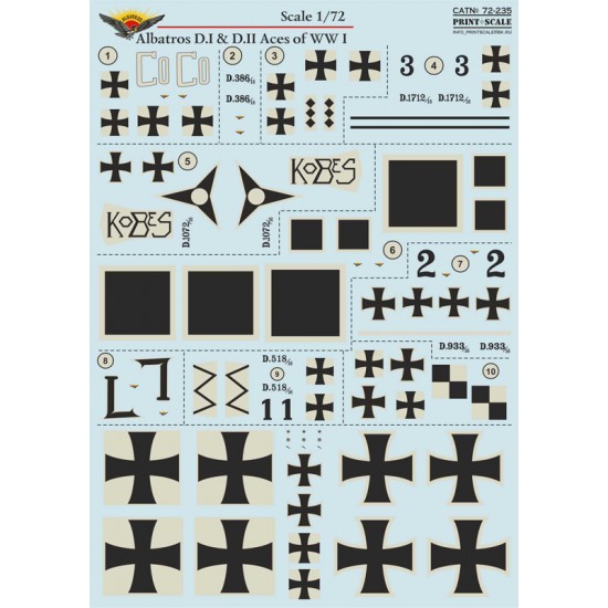 1/72 Wet Decals - Albatros D.I and D.II Aces of WWI