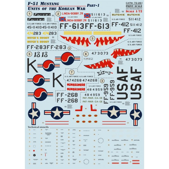 1/72 North American F-51 Mustang Units of The Korean War Decals Part 1