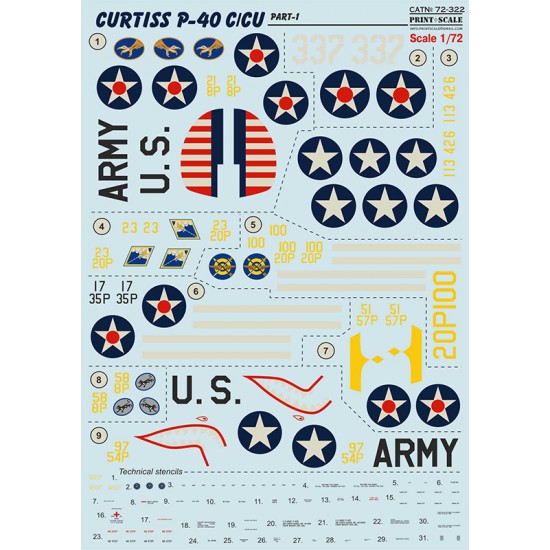 1/72 Curtiss P-40 C/CU Part.1 Decals