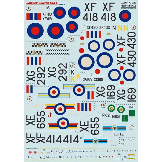 Decals for 1/72 Hawker Hunter FGA.9