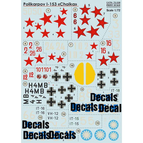 Decals for 1/72 Polikarpov I-153 "Chaika"