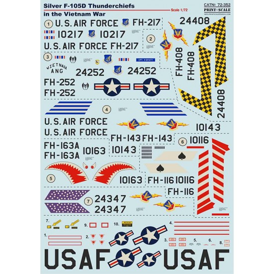 Decals for 1/72 Silver F-105D Thunderchiefs in the Vietnam War