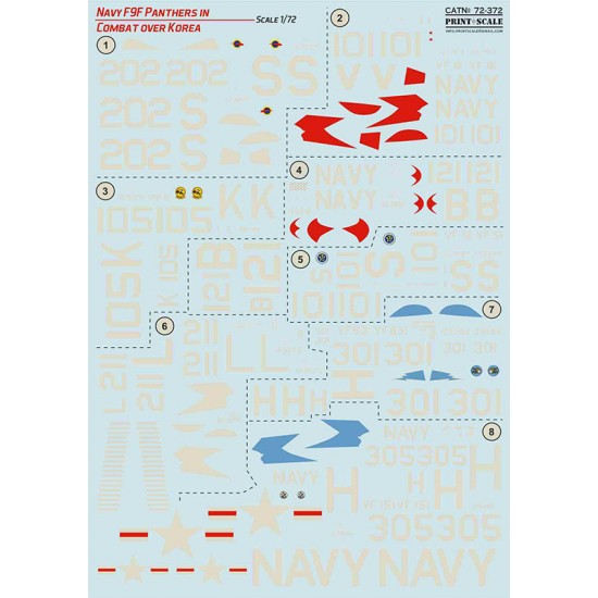Decals for 1/72 Navy F9F-2 -3 Panthers in Combat over Korea