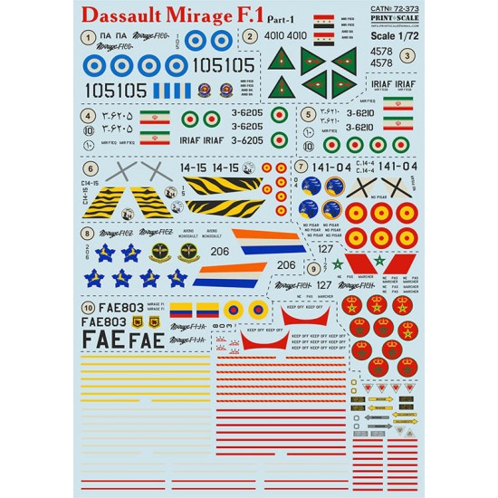 Decals for 1/72 Dassault Mirage F.1 Part 1