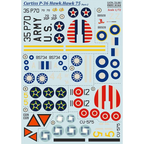 Decals for 1/72 Curtiss P-36 Hawk. Hawk 75 Part. 2