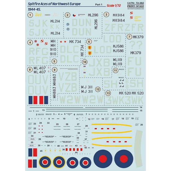 Decals for 1/72 Spitfire Aces of Northwest Europe 1944-45 Part 1